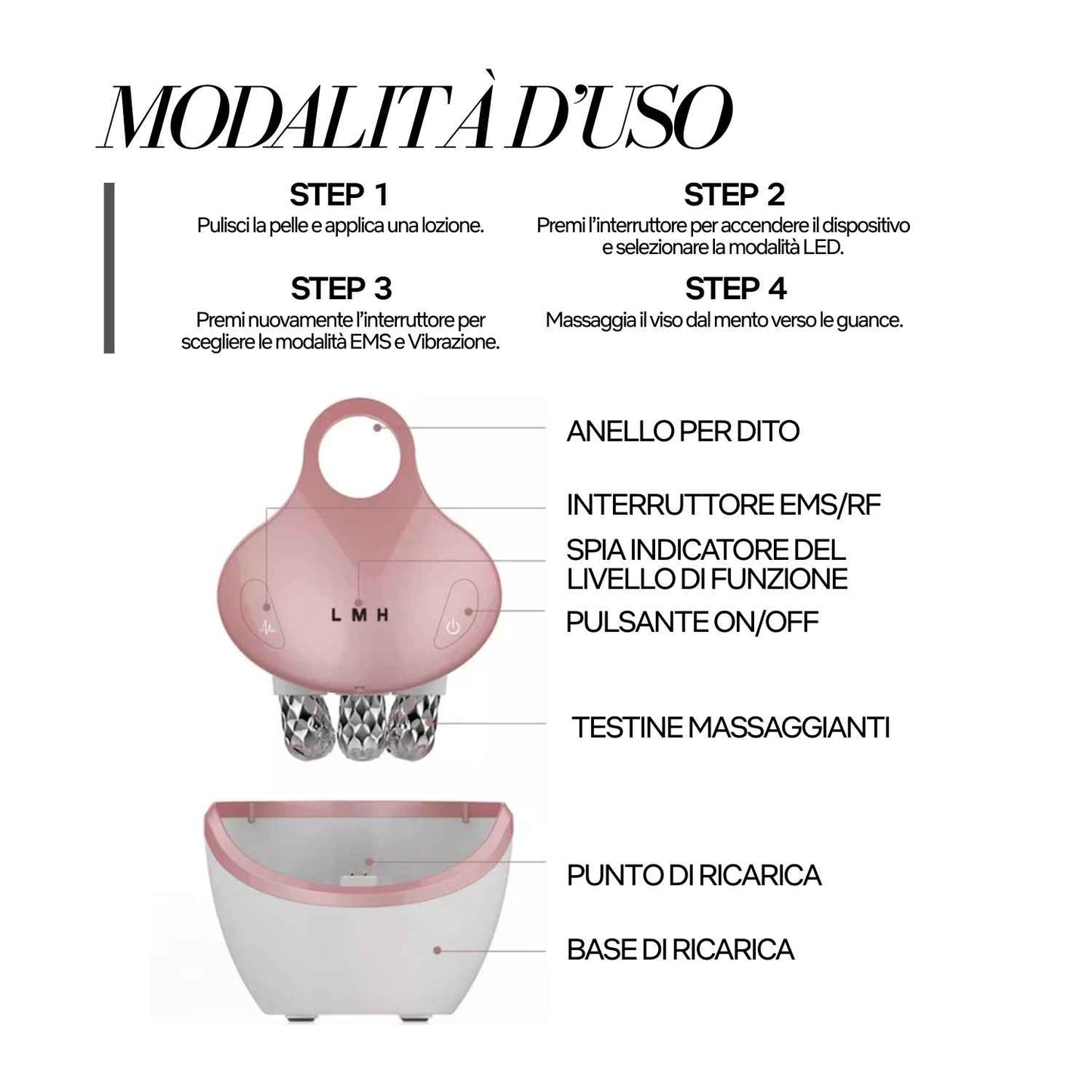 Massaggiatore Facciale RF & EMS con Massaggio 4D